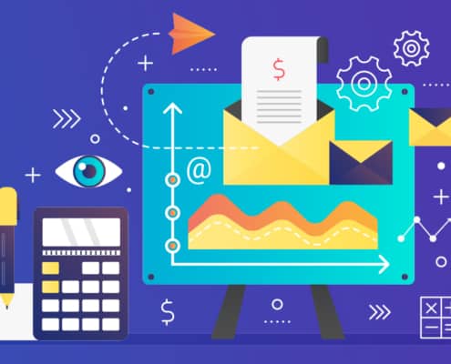 Animated image of data, calculators, and gears