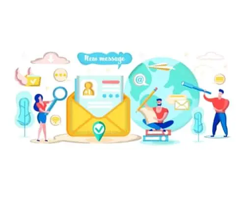 Animated image of mail and people