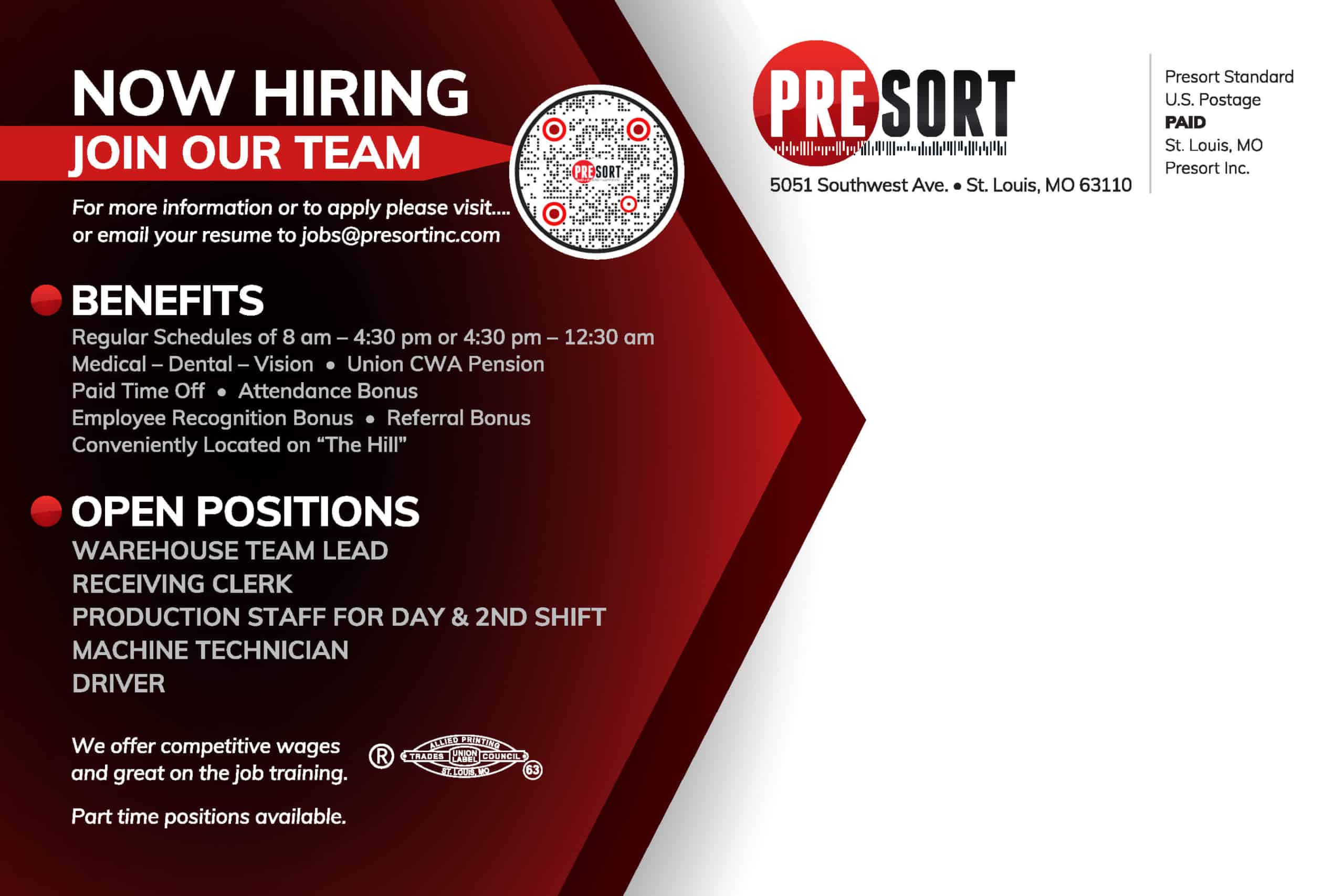 Presort Now Hiring PC2