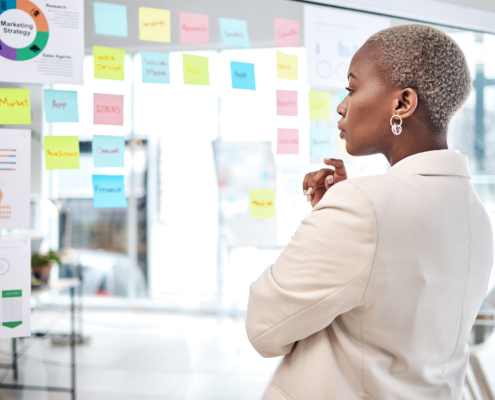 worker looks over marketing plan