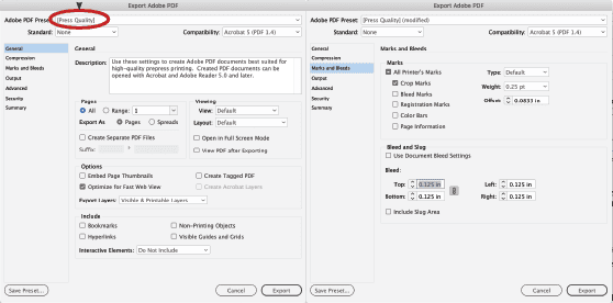 Indesign Export Settings